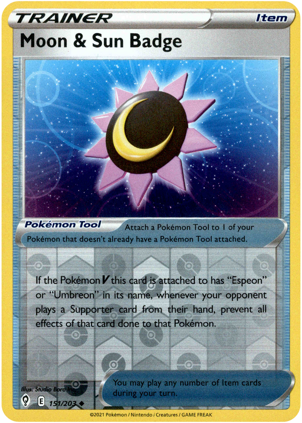 Moon & Sun Badge - 151/203 - Evolving Skies - Reverse Holo - Card Cavern