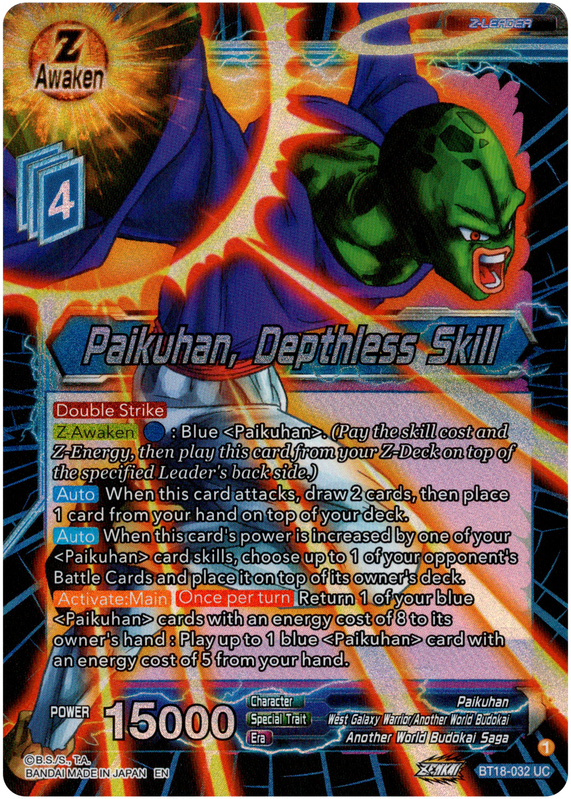 Paikuhan, Depthless Skill - BT18-032 - Dawn of the Z-Legends - Parallel Foil - Card Cavern