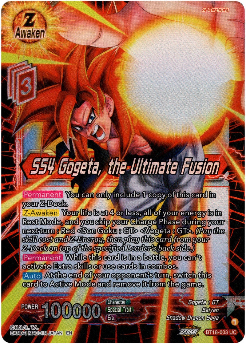 SS4 Gogeta, the Ultimate Fusion - BT18-003 - Dawn of the Z-Legends - Parallel Foil - Card Cavern