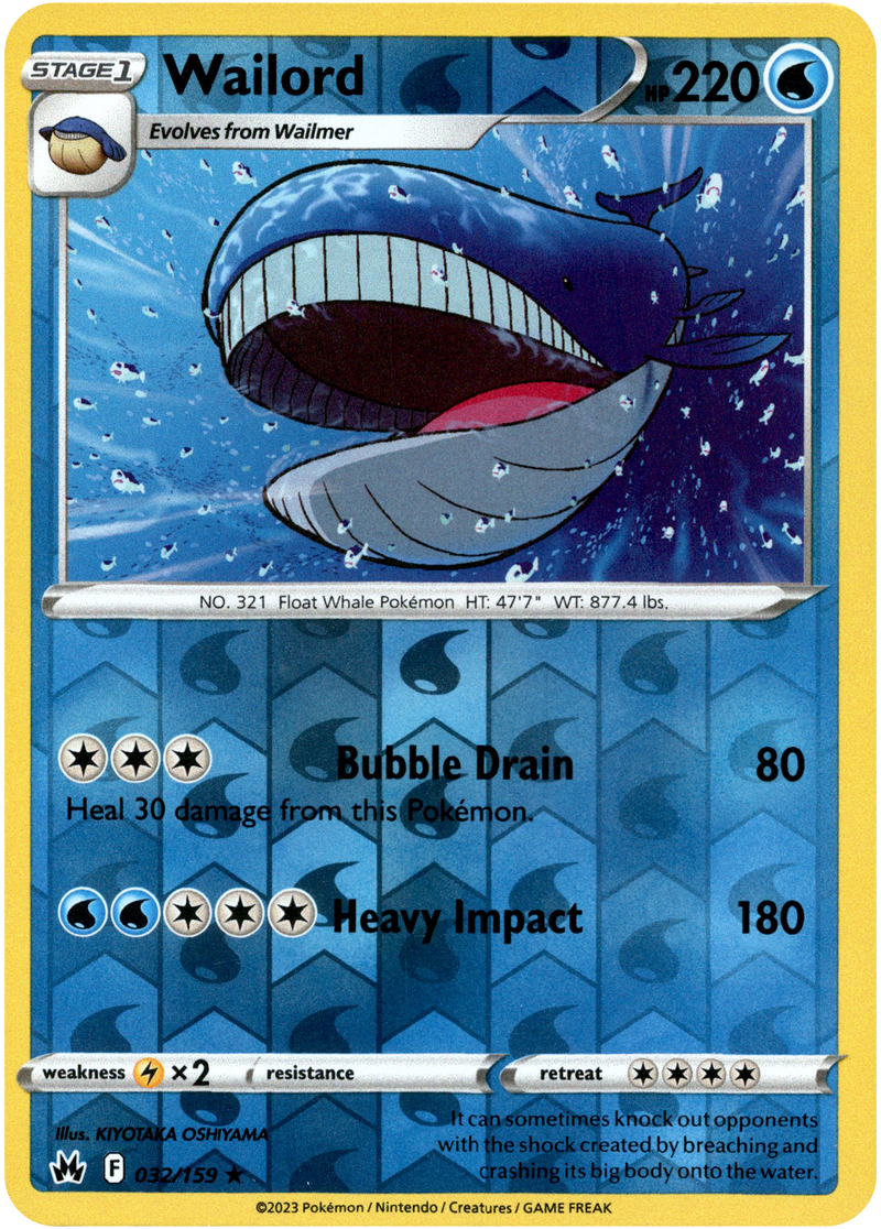 Wailord - 032/159 - Crown Zenith - Reverse Holo - Card Cavern